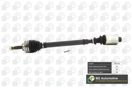 Піввісь Clio/Kangoo 1.4 -03/1.6 -09 (21/23 +ABS 26z) 735mm Пр. BGA DS7320RA