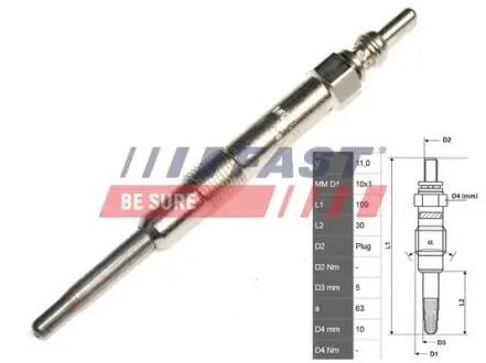 Свічка розжарювання (11V) Fiat Doblo, Punto, 1,9 Multijet 00- FAST FT82733