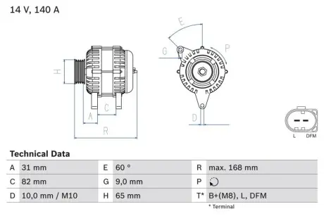 Генератор 14V 140A Audi A4/A6/VW Passat 2.5 Tdi 01-05 BOSCH 0 986 044 470