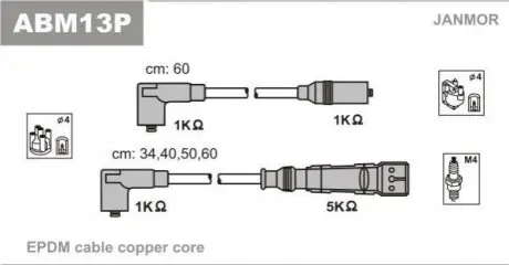 Дроти в/в (каучук Copper) VW Golf 3 1.8-2.0 91- Janmor ABM13P