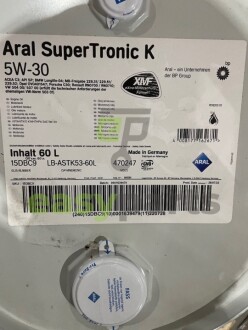 Олива двигуна 60L SuperTronic K 5W30 (ACEA C3 API SN BMW LL-04 VW 504 00/507 00 MB 229.51 Porsche C30) ARAL 15DBC9