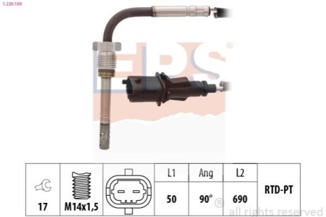 Датчик температури випускних газів PSA Jumper 3.0HDI 06-/Boxer 3.0HDI 06-/Fiat Doblo 1.6D 10-/Ducato 2.2D/2.3D 06- EPS 1.220.169