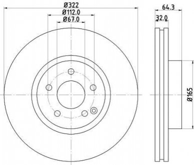 Тормозной диск перед. DB C (W204, C204), E (W212, C207, A207), SLK (R172) 1.8-3.5 07- HELLA 8DD 355 129-521 (фото 1)