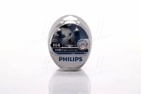 Лампа накалу H4 12V 60/55W P43t-38 Cristal Vision + 2x W5W 4300K PHILIPS 12342CVS2