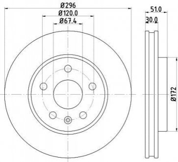 (R16") Гальмівний диск передній Ø 296mm Opel Insignia 1.6/1.8/2.0 08- HELLA 8DD355116-031 (фото 1)