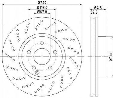 Гальмівний диск передній вентильований з перфорацією MB E W212 4matic HELLA 8DD355114-231