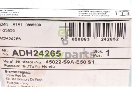 Колодки гальмівні (передні) Honda CR-V 2.0/2.4 16V 01-12 BLUE PRINT ADH24265 (фото 1)