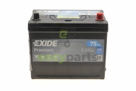 Акумуляторна батарея 75Ah/630A (270x172x222/+R/B01) Premium Азія EXIDE EA754