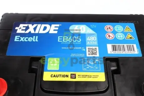 Акумуляторна батарея 60Ah/480A (230x173x222/+L/B01) Excell Азія EXIDE EB605