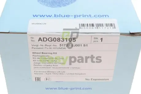 Підшипник маточини (задньої) Hyundai Santa Fe 01-06/Tucson 04-10/Kia Sportage 04- BLUE PRINT ADG083105