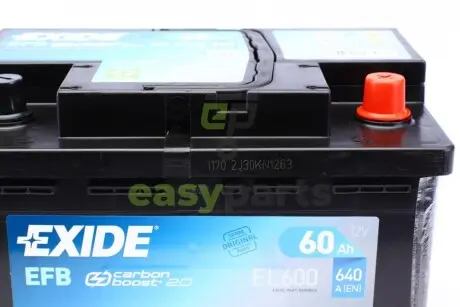 Акумуляторна батарея 60Ah/640A (242x175x190/+R/B13) (Start-Stop EFB) EXIDE EL600