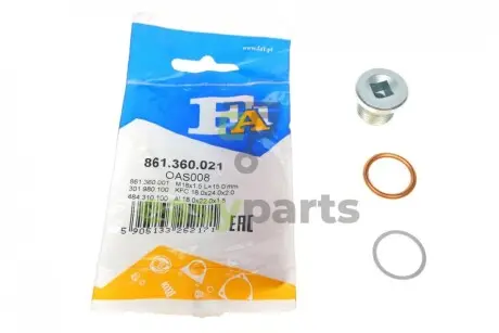Болт зливу оливи + шайба Dacia Logan/Dokker 10- (M18x1.5) Fischer Automotive One (FA1) 861.360.021 (фото 1)