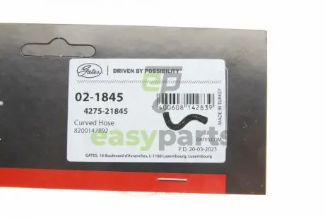 Патрубок радіатора Renault Clio 1.5 dCi 01- (теплообмінника) Gates 02-1845
