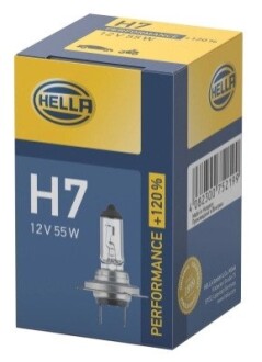 Лампа 12V H7 55W PX26d PERFORMANCE +120% HELLA 8GH 223 498-031