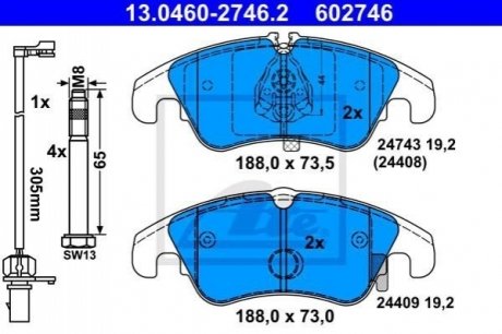 Колодки гальмівні (передні) Audi A4 07-16/A5 07-17 (Lucas/TRW) (+датчик) ATE 13046027462