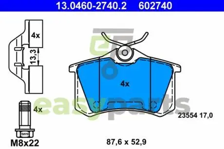 Колодки гальмівні (задні) Citroen C3 09-/Renault Megane 96-/VW Golf 93-99 (Lucas/TRW) ATE 13046027402