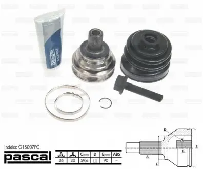Шрус (наружный) VW Golf/Touran/Caddy 04-09/Skoda Octavia/Audi A3 04-13 (36z/30z/59.6mm/89.9mm/40mm) PASCAL G1S007PC