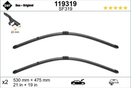 Щітки склоочисника (530/475мм) VW Golf IV/Bora/Polo 97- SWF 119319