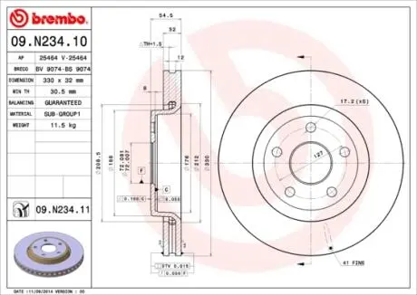 Гальмівний диск пер. Jeep Grand Jerokee 10- BREMBO 09N23411