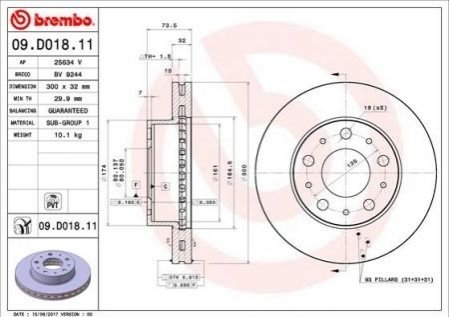 Тормозной диск BREMBO 09D01811 (фото 1)