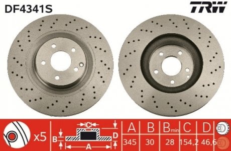 Гальмівний диск TRW DF4341S (фото 1)