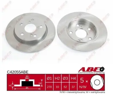 Диск тормозной задний D=270мм. TOYOTA AURIS 07-,Corolla 2012- ABE C42055ABE
