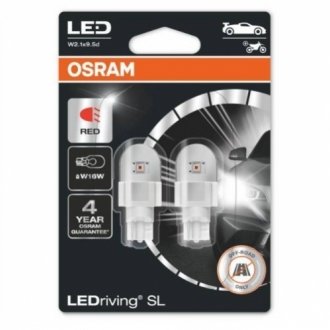 LED Лампа (2шт) RED (червона) 12V W16W 16W W2.1x9.5d OSRAM 921DRP02B