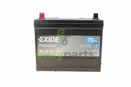 Акумуляторна батарея 75Ah/630A (270x173x222/+L/B01) Premium Азія EXIDE EA755