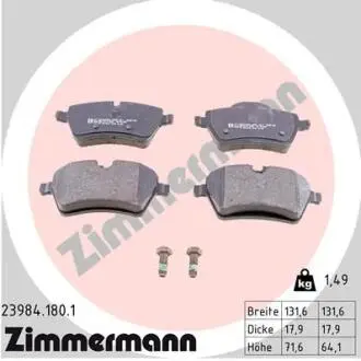 Комплект тормозных колодок, дисковый тормоз ZIMMERMANN 239841801