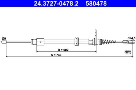 Трос ручника (задній) MB E-class (W212) 09-16 (L=743mm) ATE 24372704782