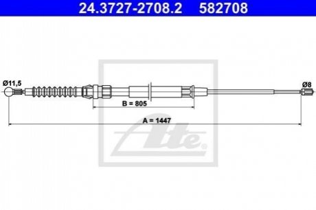 Трос ручника VW Golf V/Audi A3/Skoda Octavia 97-13 (L=1447mm) ATE 24372727082