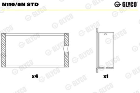 Вкладиші распредвала. MAN/MB D2538/D2848/OM402/OM422/OM442 Glyco N110/5N STD