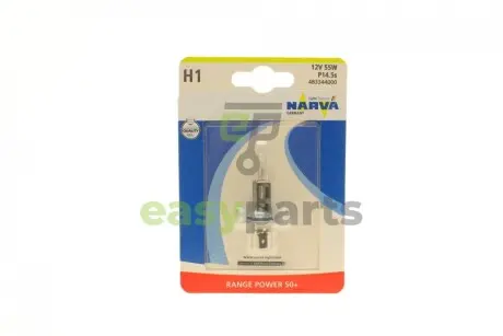 Автолампа H1 12V 55W P14.5s Range Power 50+ (блістер/1шт) NARVA 483344000