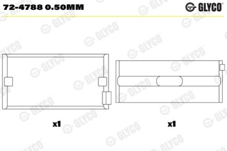 Вкладиші корінні (1 шия). DAF MX300/340/375/265 Glyco 72-4788 0.50MM