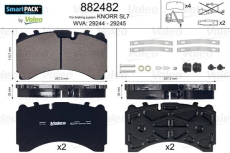 Колодки гальмівні WVA 29244/29245; 207,3x113,7x35 Valeo 882482 (фото 1)