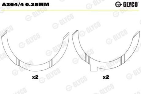 Півкільця розбігу валу. R.V.I MIDR 06.35.40 Glyco A264/4 0.25MM