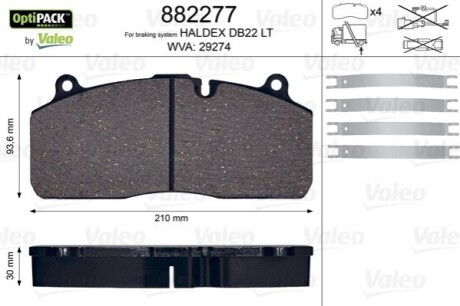 Колодки тормозные WVA 29274; 210,1x93,8x30 Valeo 882277