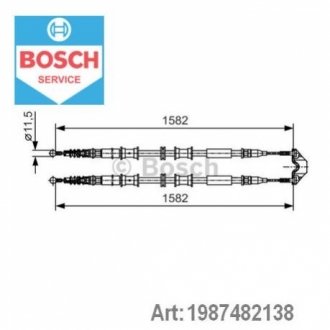 Трос ручника (центральний) Opel Combo 01- (1582/1582mm) BOSCH 1987482138