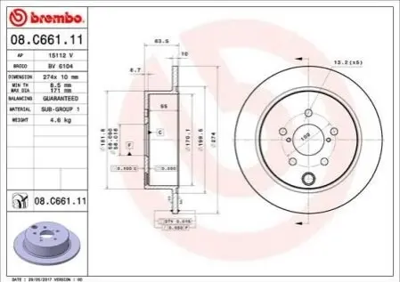 Гальмівний диск зад. Subaru Forester 12- BREMBO 08.C661.11