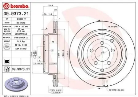 Диск гальмівний BREMBO 09.9373.21