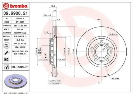 Тормозной диск Painted disk BREMBO 09.9908.21