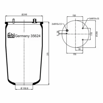 Пневмоподушка підвіски без поршня FEBI BILSTEIN 35624