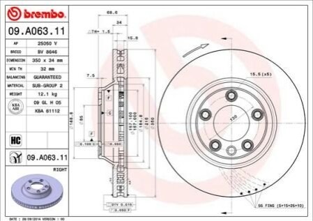 Гальмівний диск вентильований BREMBO 09.A063.11 (фото 1)