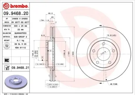 Гальмівний диск пер. Mazda 3/5 03- BREMBO 09.9468.20