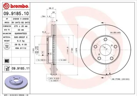 Диск гальмівний BREMBO 09.9185.10