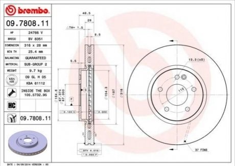 Тормозной диск вентилируемый BREMBO 09.7808.11