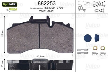 Колодки гальмівні, WVA29228 Valeo 882253