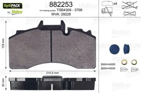 Колодки тормозные, WVA29228 Valeo 882253