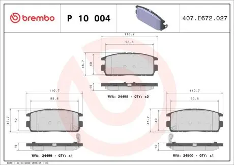 Колодки гальмівні дискові BREMBO P10004
