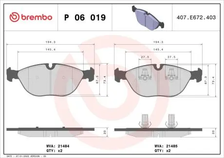 Гальмівні колодки дискові BREMBO P06019